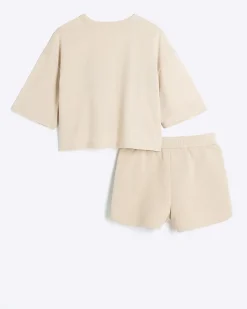 Girls beige RI Active t-shirt and shorts set