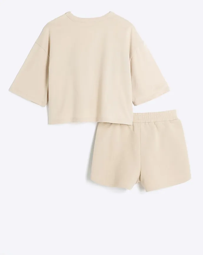 Girls beige RI Active t-shirt and shorts set