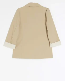 Girls beige rolled sleeve blazer