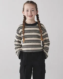 Girls beige stripe knitted crop jumper