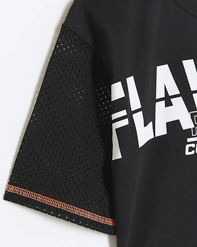 Girls black active mesh back t-shirt