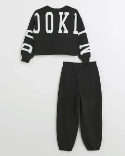 Girls black Brooklyn sweatshirt set