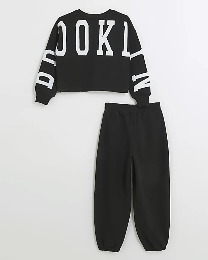 Girls black Brooklyn sweatshirt set