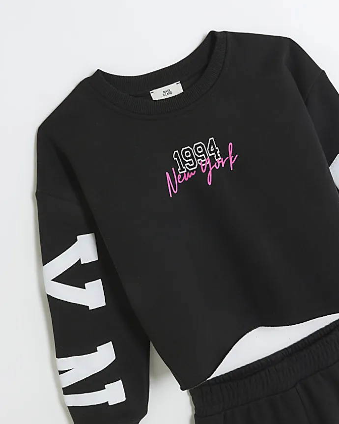 Girls black Brooklyn sweatshirt set
