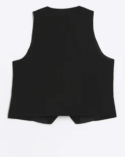 Girls Black Button waistcoat