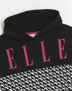 Girls Black ELLE Oversized Boxy Hoodie