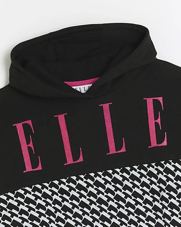 Girls Black ELLE Oversized Boxy Hoodie