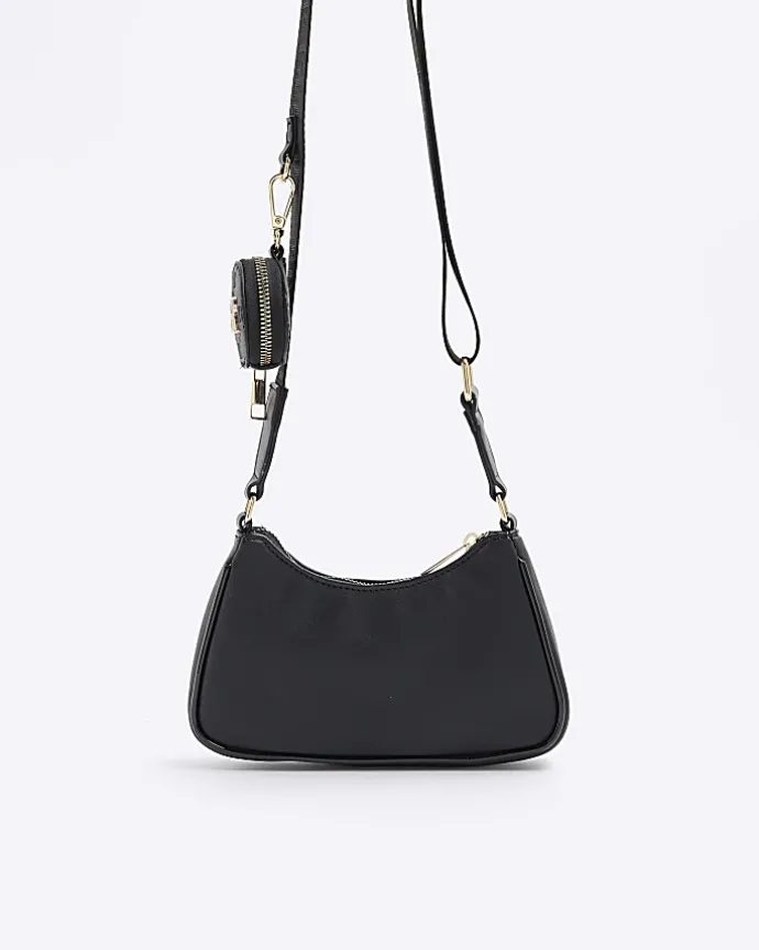 Girls black embossed cross body bag
