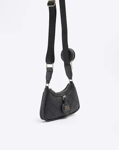 Girls black embossed cross body bag