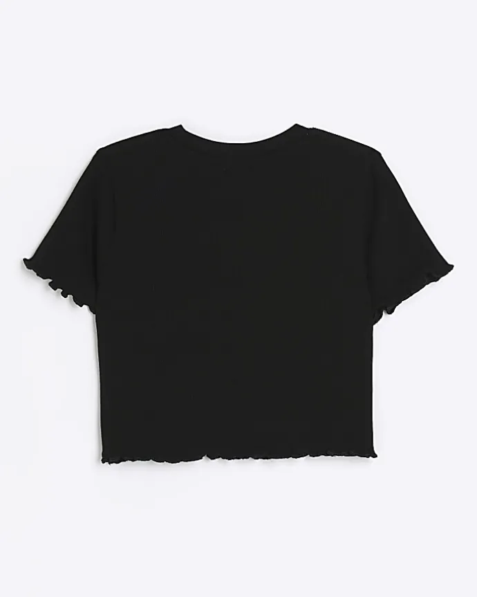 Girls black embroidered logo crop t-shirt