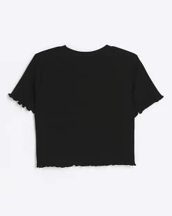Girls black embroidered logo crop t-shirt