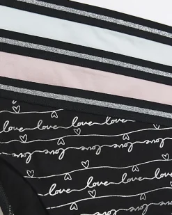 Girls black foil script briefs 6 pack