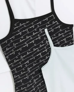 Girls black foil script vest 3 pack