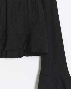 Girls black frill hem cardigan
