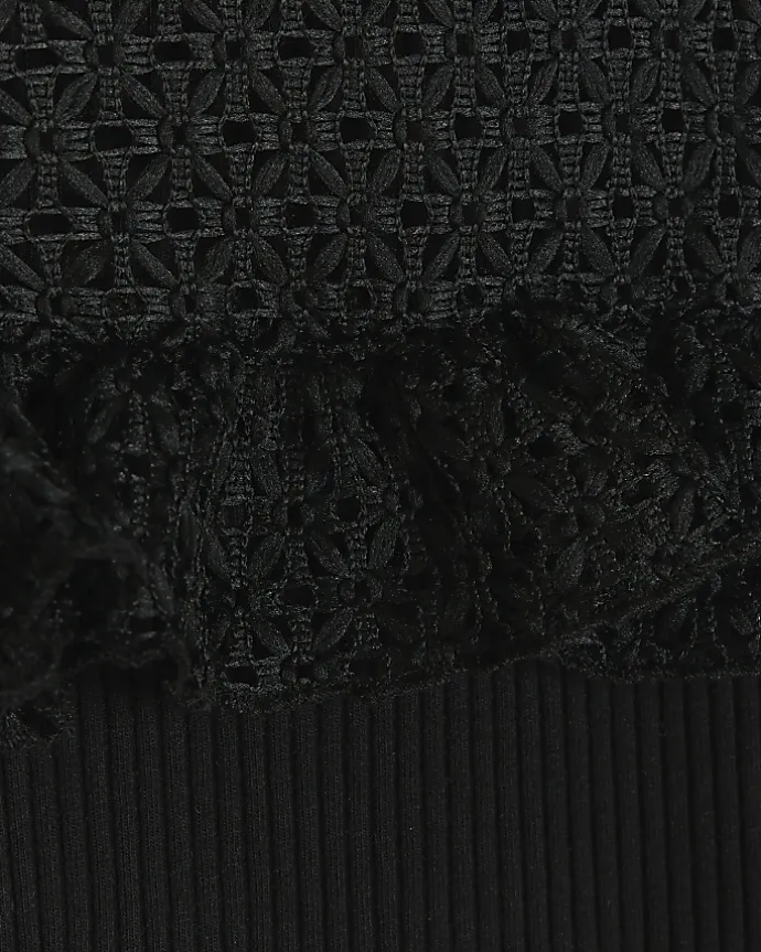 Girls black frill lace sleeve blouse
