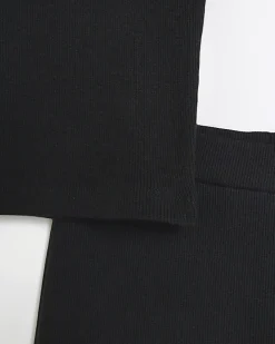 Girls black frill one shoulder top set