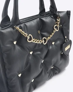 Girls black heart stud shopper bag