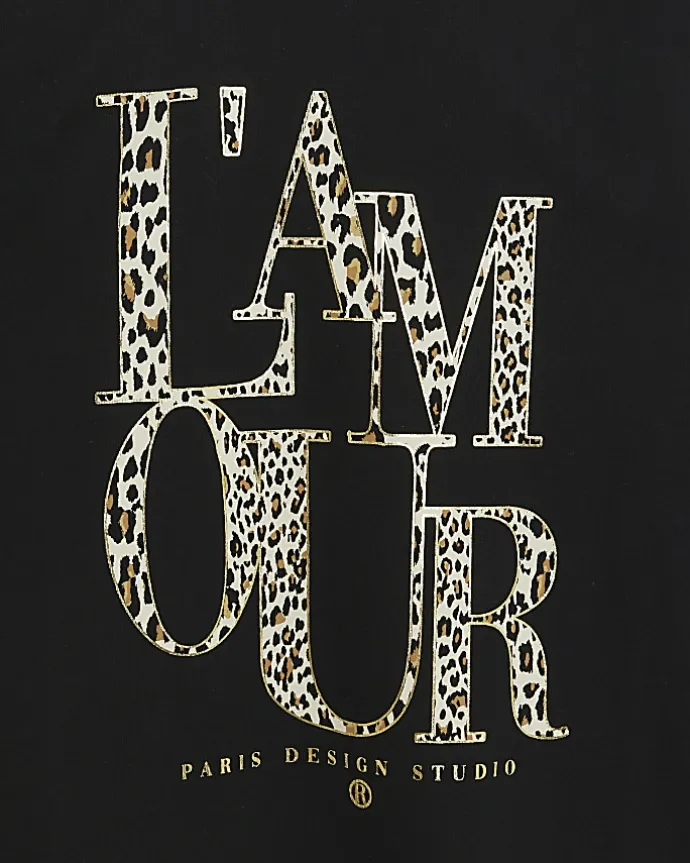 Girls black leopard print t-shirt multipack