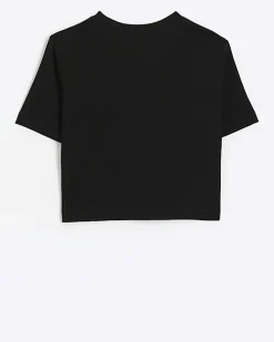 Girls black lips graphic crop t-shirt