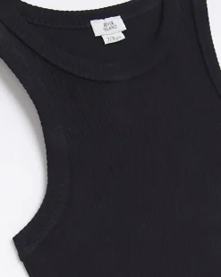 Girls black Long line ribbed tank top