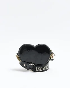 Girls black nylon heart cross body bag