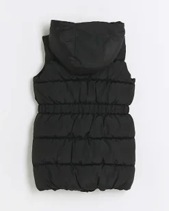 Girls black padded showerproof hooded gilet