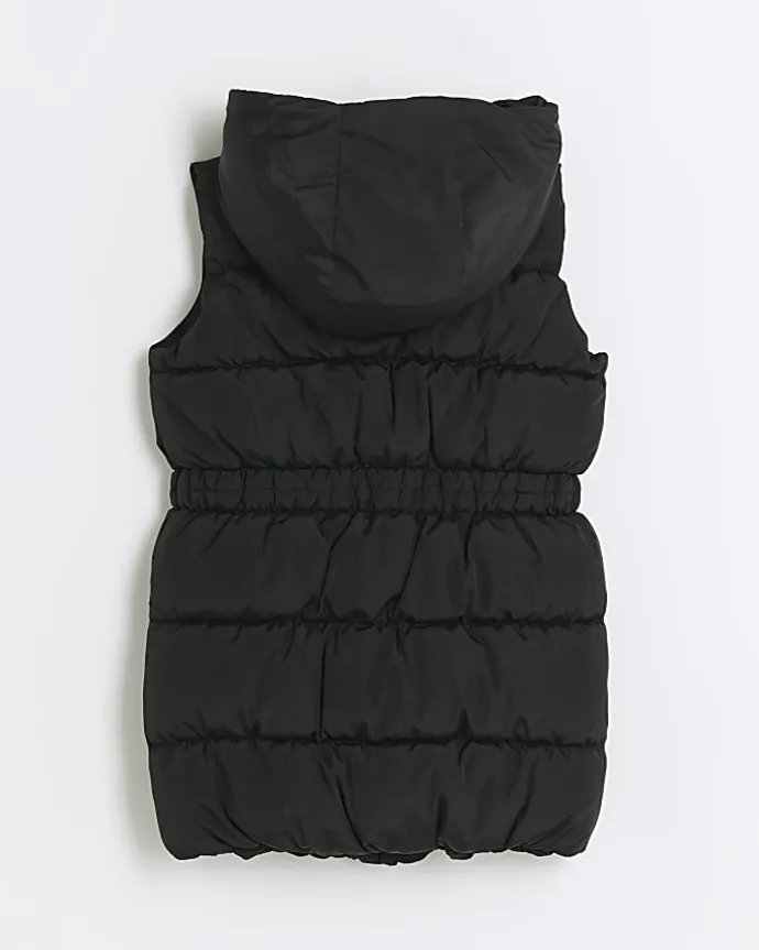 Girls black padded showerproof hooded gilet