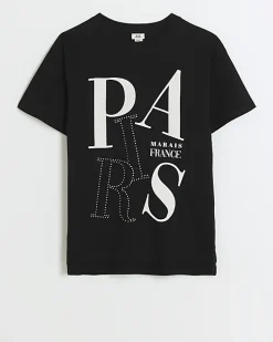 Girls black Paris graphic t-shirt
