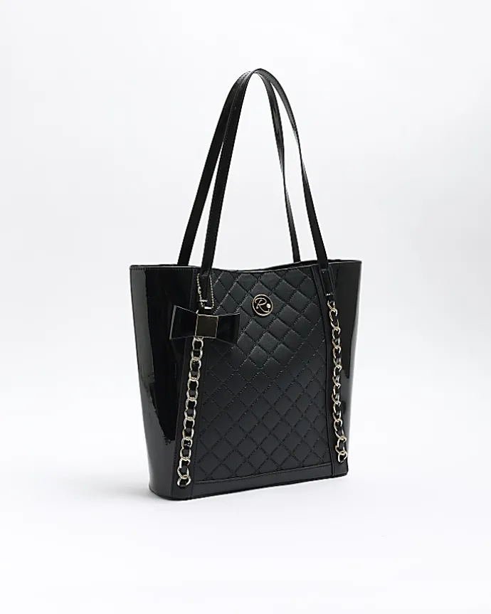 Girls black quilted chain detail shopper bag
