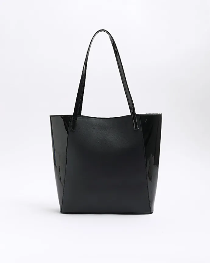 Girls black quilted chain detail shopper bag