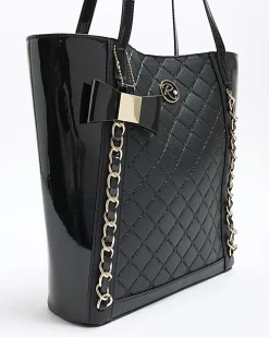 Girls black quilted chain detail shopper bag