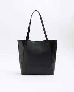 Girls black quilted chain detail shopper bag