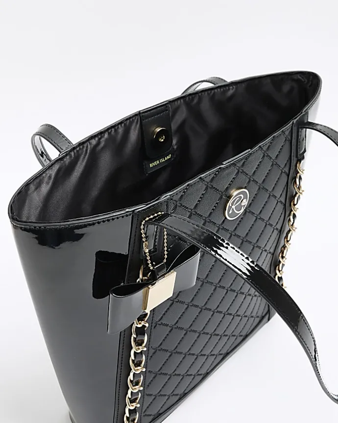 Girls black quilted chain detail shopper bag