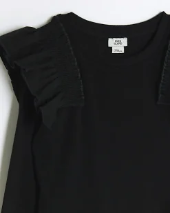 Girls black rib frill bodysuit