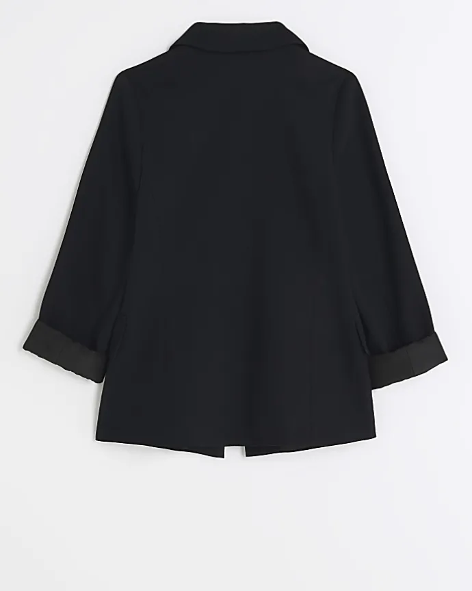 Girls black rolled sleeve blazer