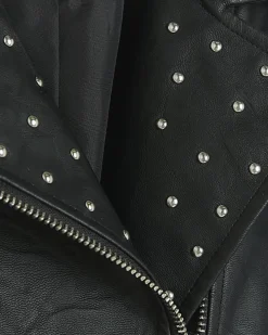 Girls black studded faux leather biker jacket