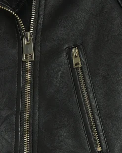 Girls black zip up biker jacket