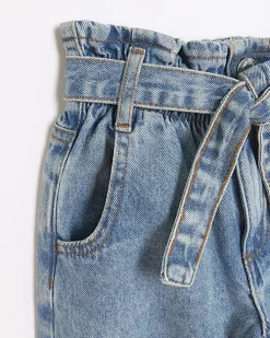 Girls blue belted paperbag jeans
