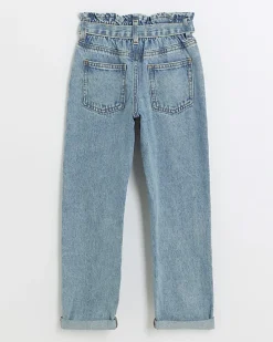 Girls blue belted paperbag jeans