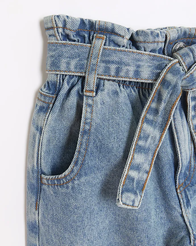 Girls blue belted paperbag jeans