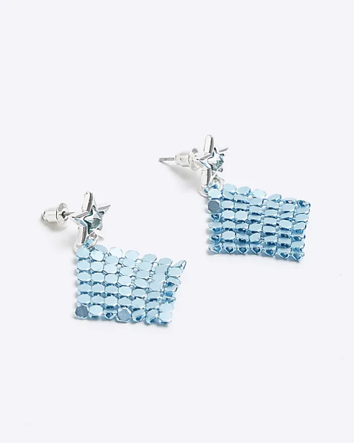 Girls Blue Chainmail Earrings