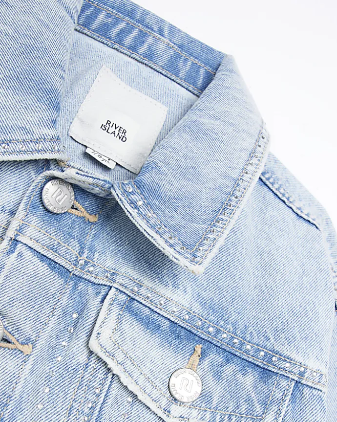 Girls blue diamante studded denim jacket
