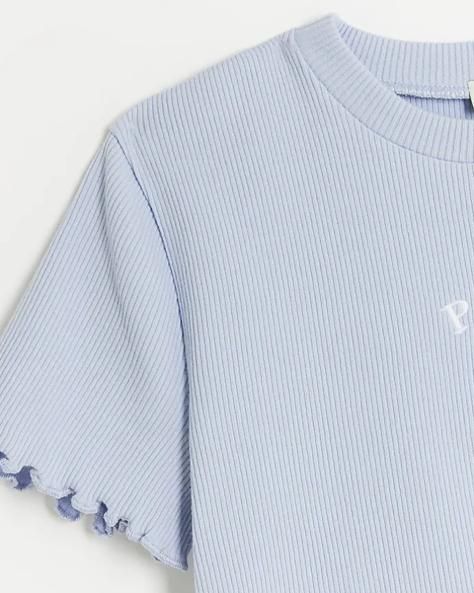 Girls blue embroidered logo crop t-shirt