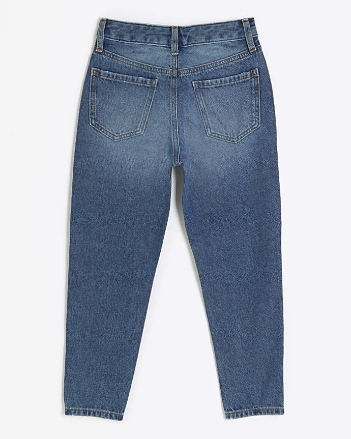 Girls blue fishnet ripped mom jeans