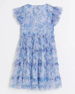 Girls blue floral dress