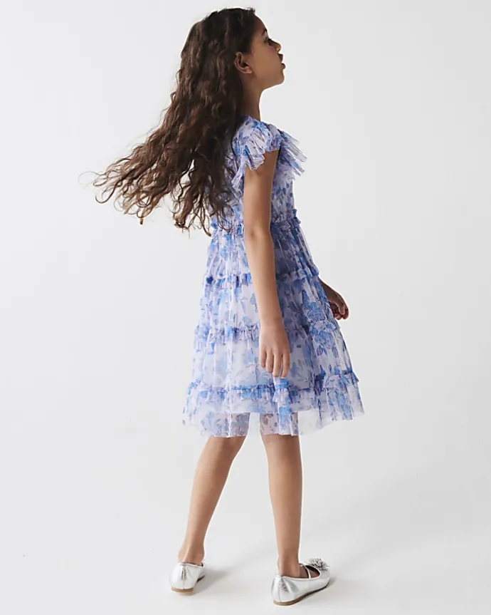 Girls blue floral dress
