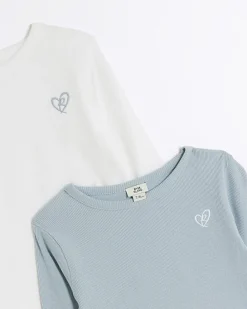 Girls blue lettuce hem long sleeve top 2 pack