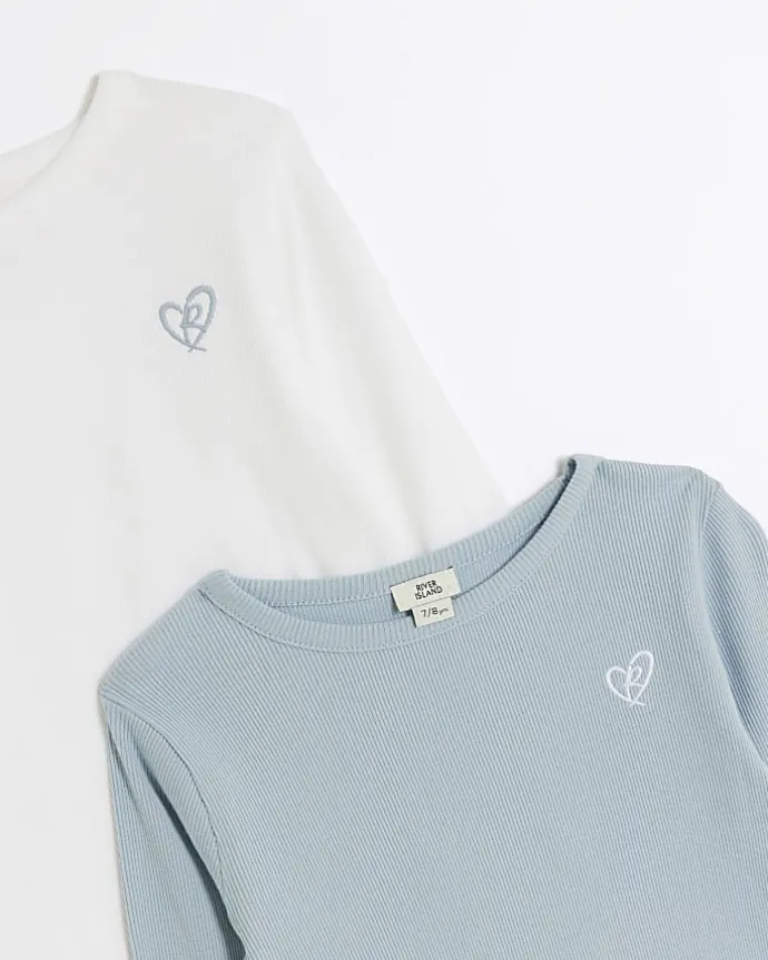 Girls blue lettuce hem long sleeve top 2 pack