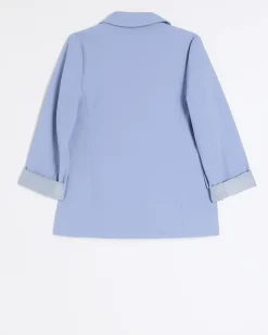 Girls blue rolled sleeve blazer