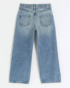Girls blue straight ripped jeans